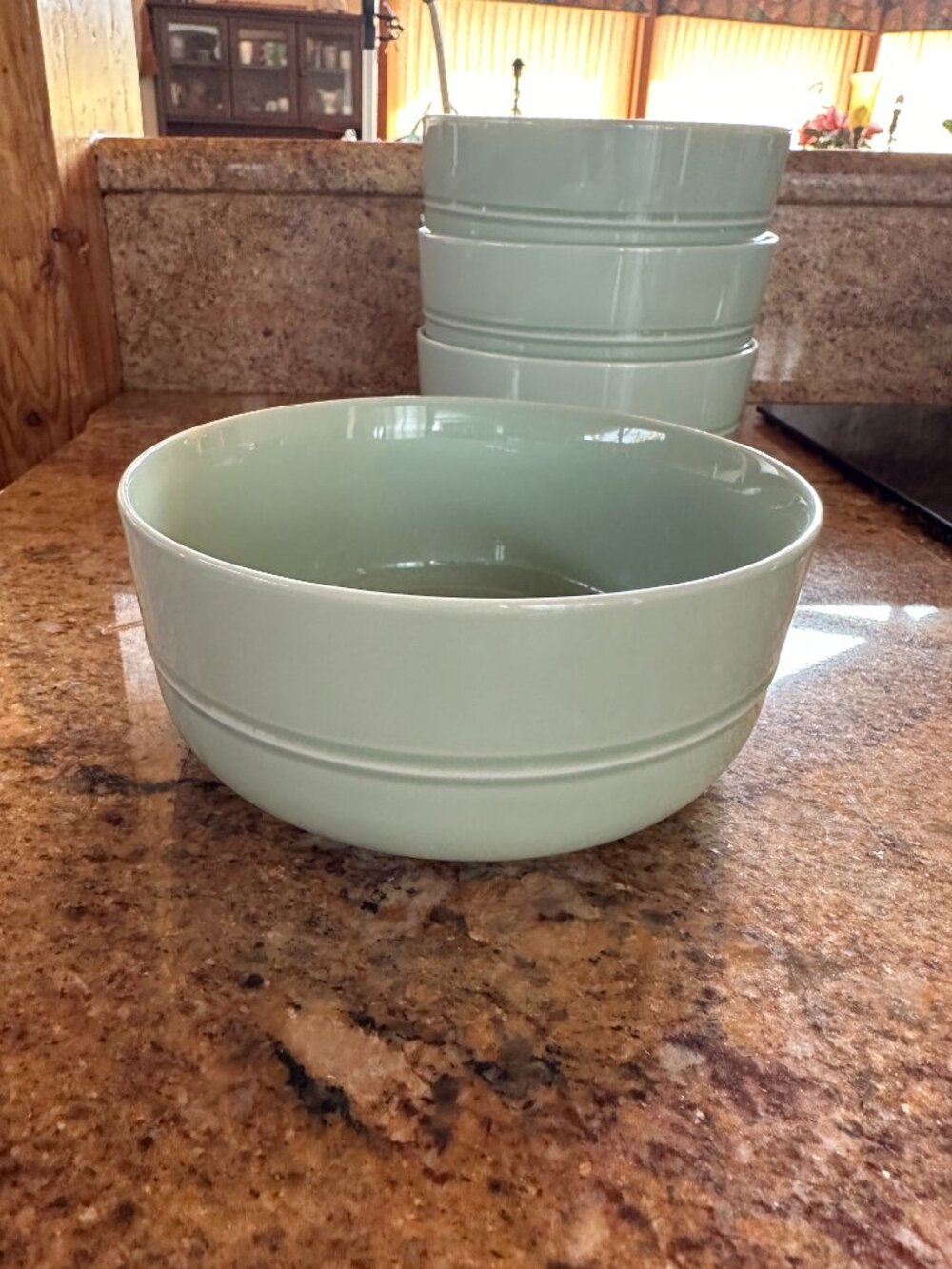 Crate & Barrel Aaron Probyn Set of 4 Hue Green Cereal Soup Bowls 6" EUC